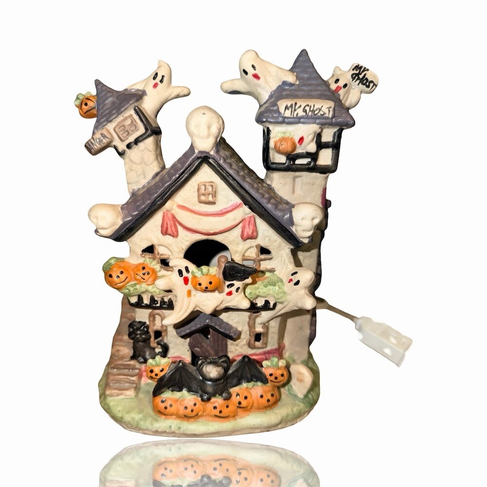 Ames Vintage Lighted Porcelain Halloween Haunted House Decor Plug-In